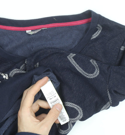 Marks and Spencer Women Blue Sequin Heart Long Sleeve Pullover Jumper Size 16