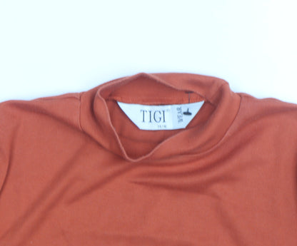 TIGI Women Orange Roll Neck Long Sleeve Cotton Jersey Top Size 14