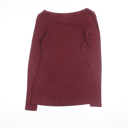 Weird Fish Women's Red Cotton Long Sleeve Boat Neck T-Shirt Size 10
