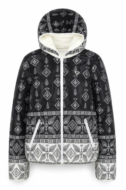 Roxy Women’s Black Geometric Hooded Puffer Jacket Size L