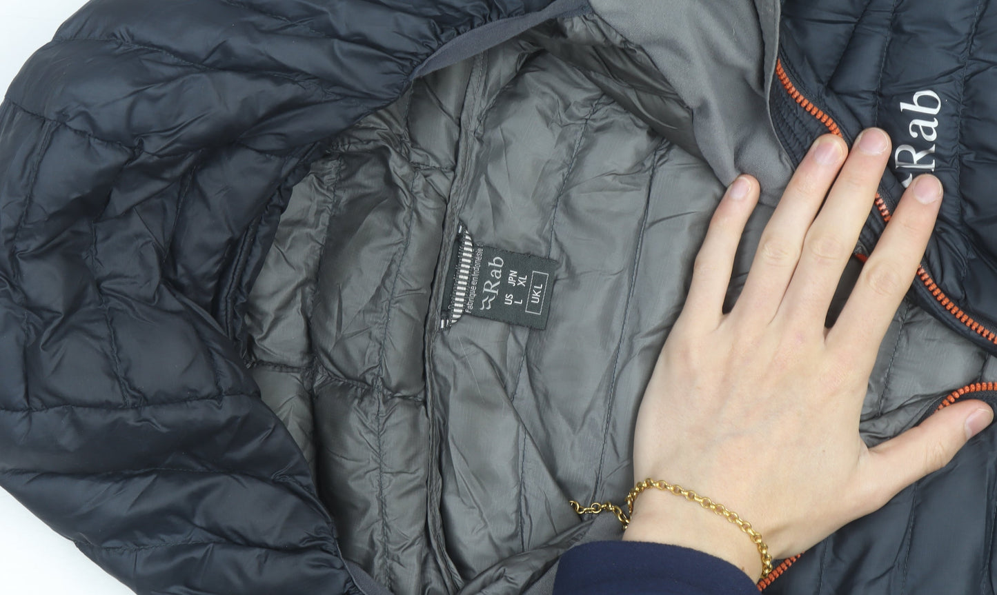 Rab Men's Black L Hooded Puffer Jacket Lightweight Down Insulated
