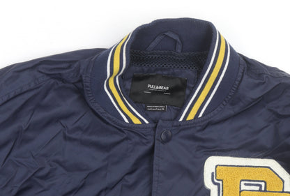 Pull & Bear Mens Blue Varsity Jacket Size S 36in Retro College Style