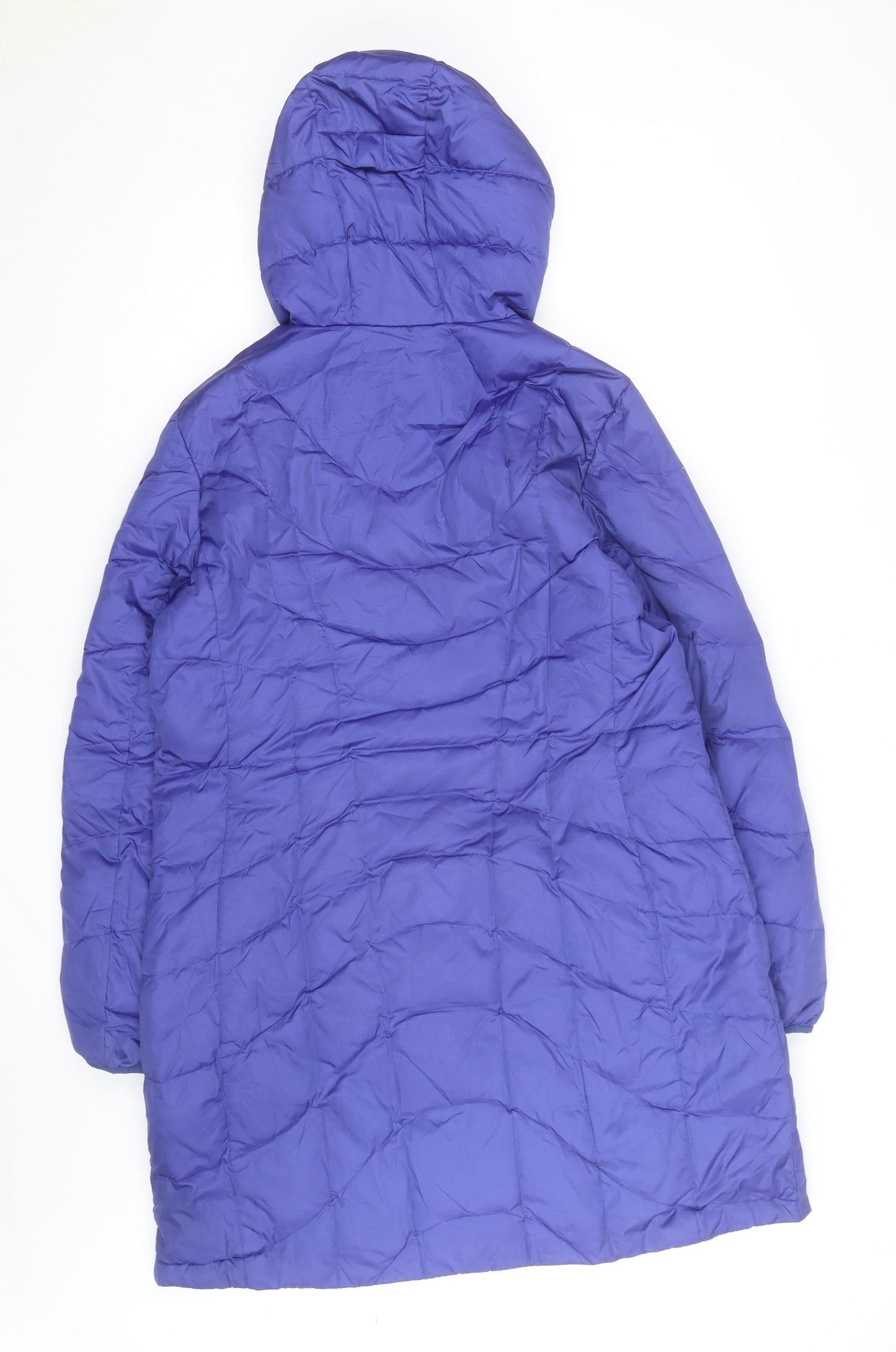 Lands' End Women's Blue Long Puffer Coat Size L Hooded Warm Winter Jacket
