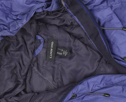 Lands' End Women's Blue Long Puffer Coat Size L Hooded Warm Winter Jacket