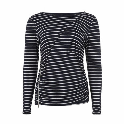 Mint Velvet Women’s Black Striped Long Sleeve Boat Neck Top Size 14