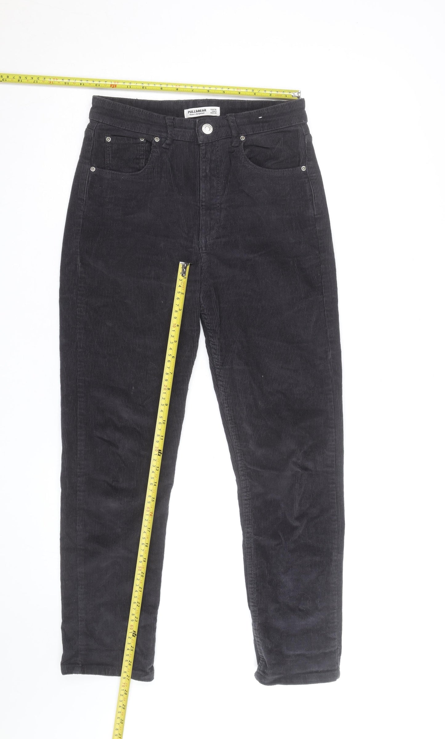 Pull&Bear Women's Black Corduroy Straight Jeans Size 8 High Rise