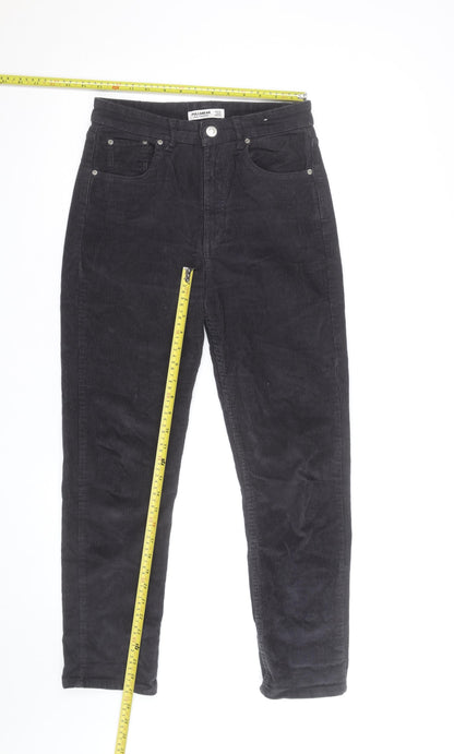 Pull&Bear Women's Black Corduroy Straight Jeans Size 8 High Rise