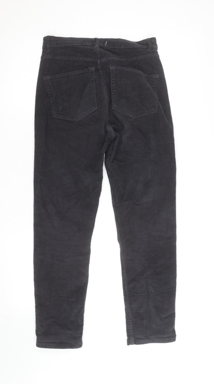 Pull&Bear Women's Black Corduroy Straight Jeans Size 8 High Rise
