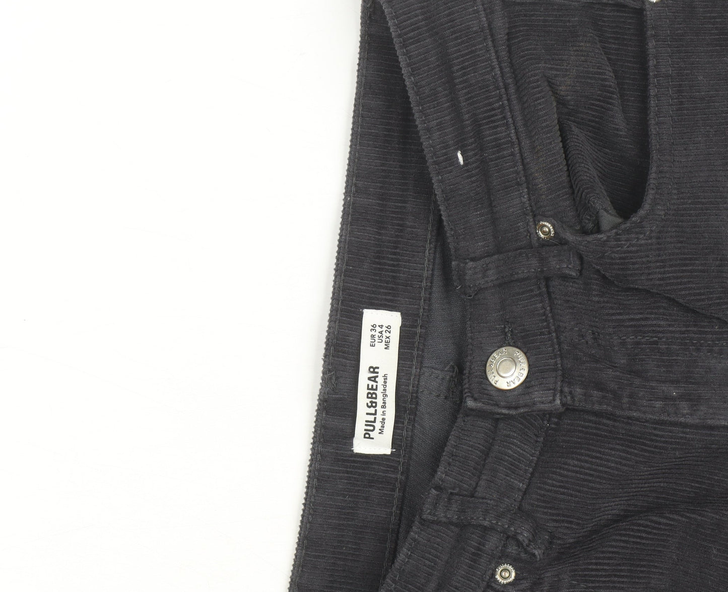Pull&Bear Women's Black Corduroy Straight Jeans Size 8 High Rise