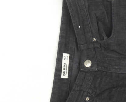 Pull&Bear Women's Black Corduroy Straight Jeans Size 8 High Rise