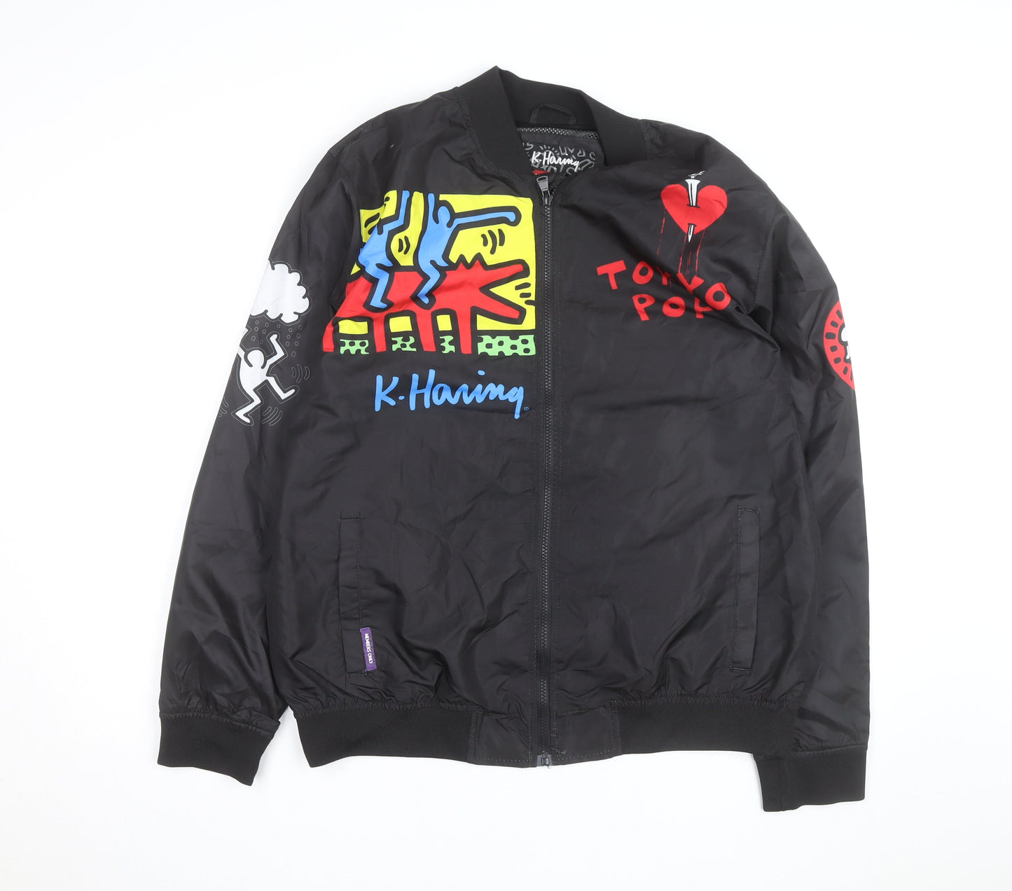 Members Only x K. Haring Men's Black L Bomber Jacket Full Zip Art Print