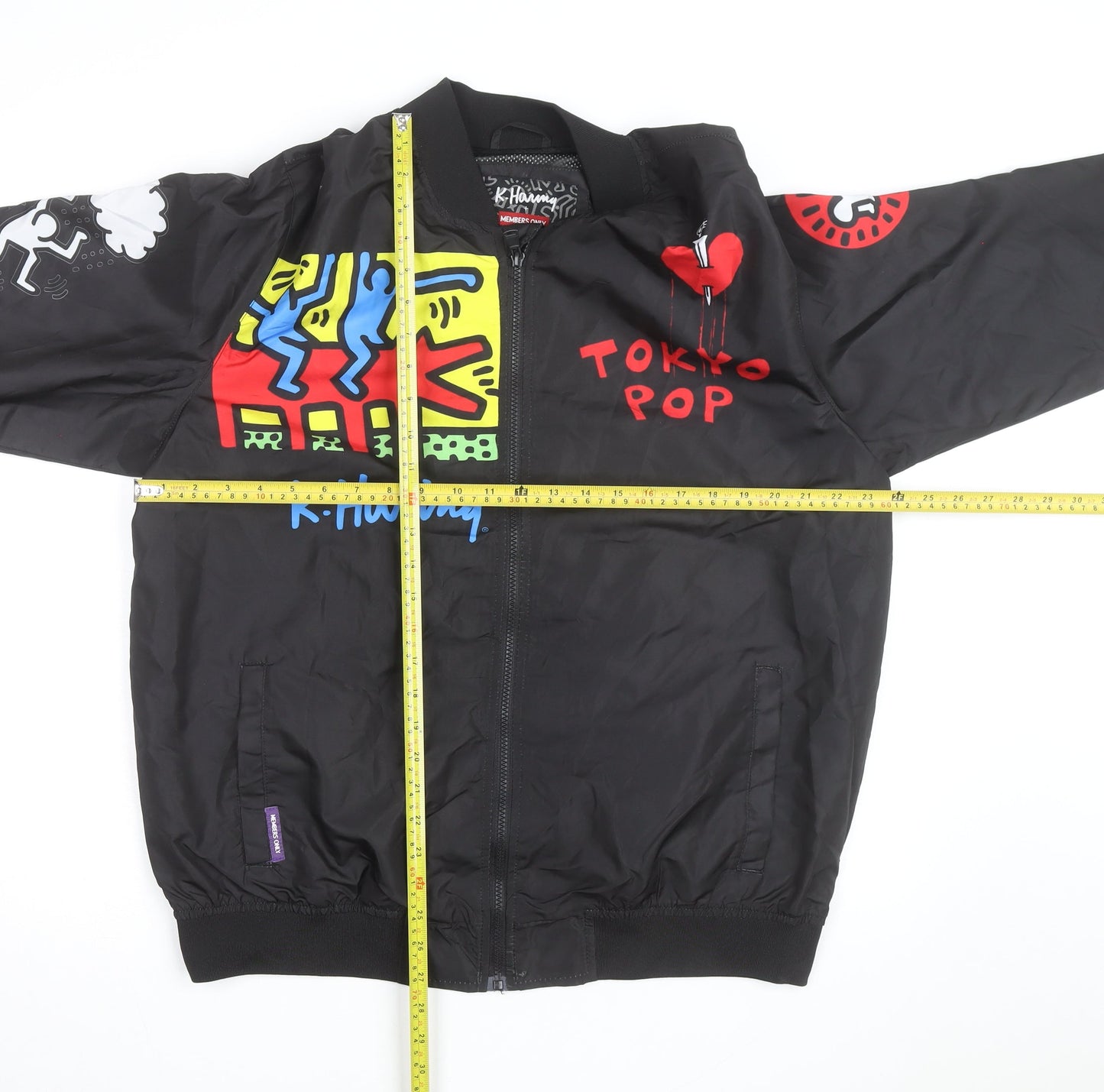 Members Only x K. Haring Men's Black L Bomber Jacket Full Zip Art Print