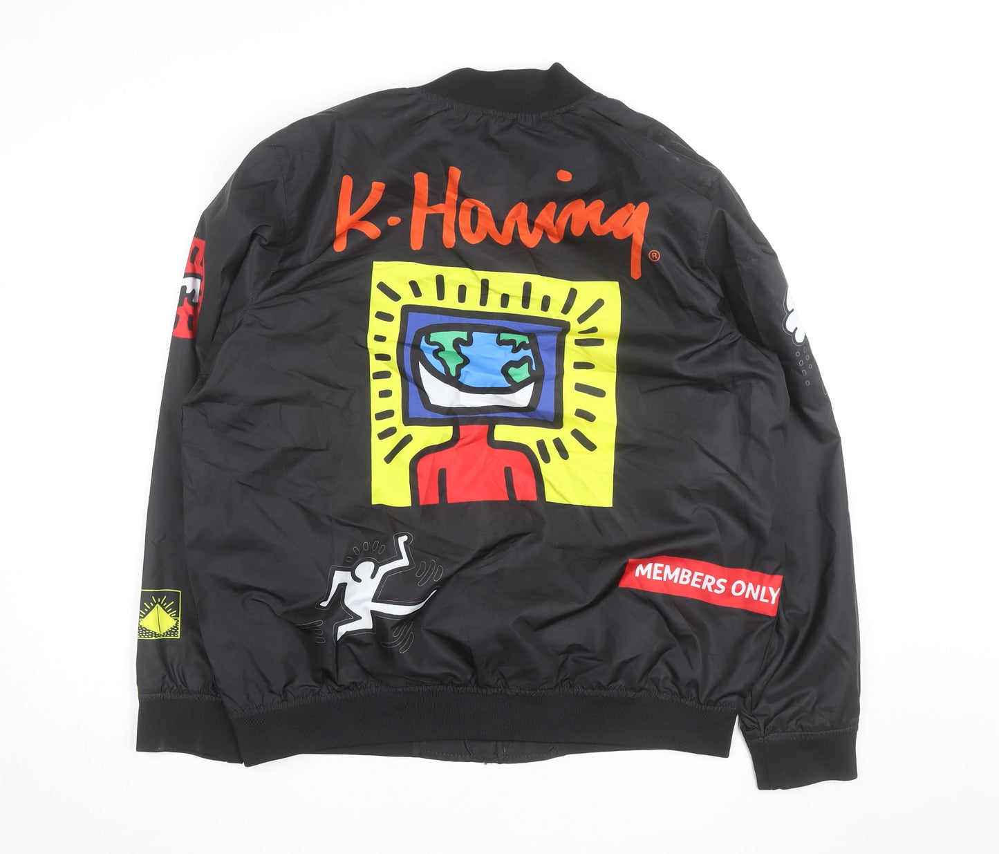 Members Only x K. Haring Men's Black L Bomber Jacket Full Zip Art Print