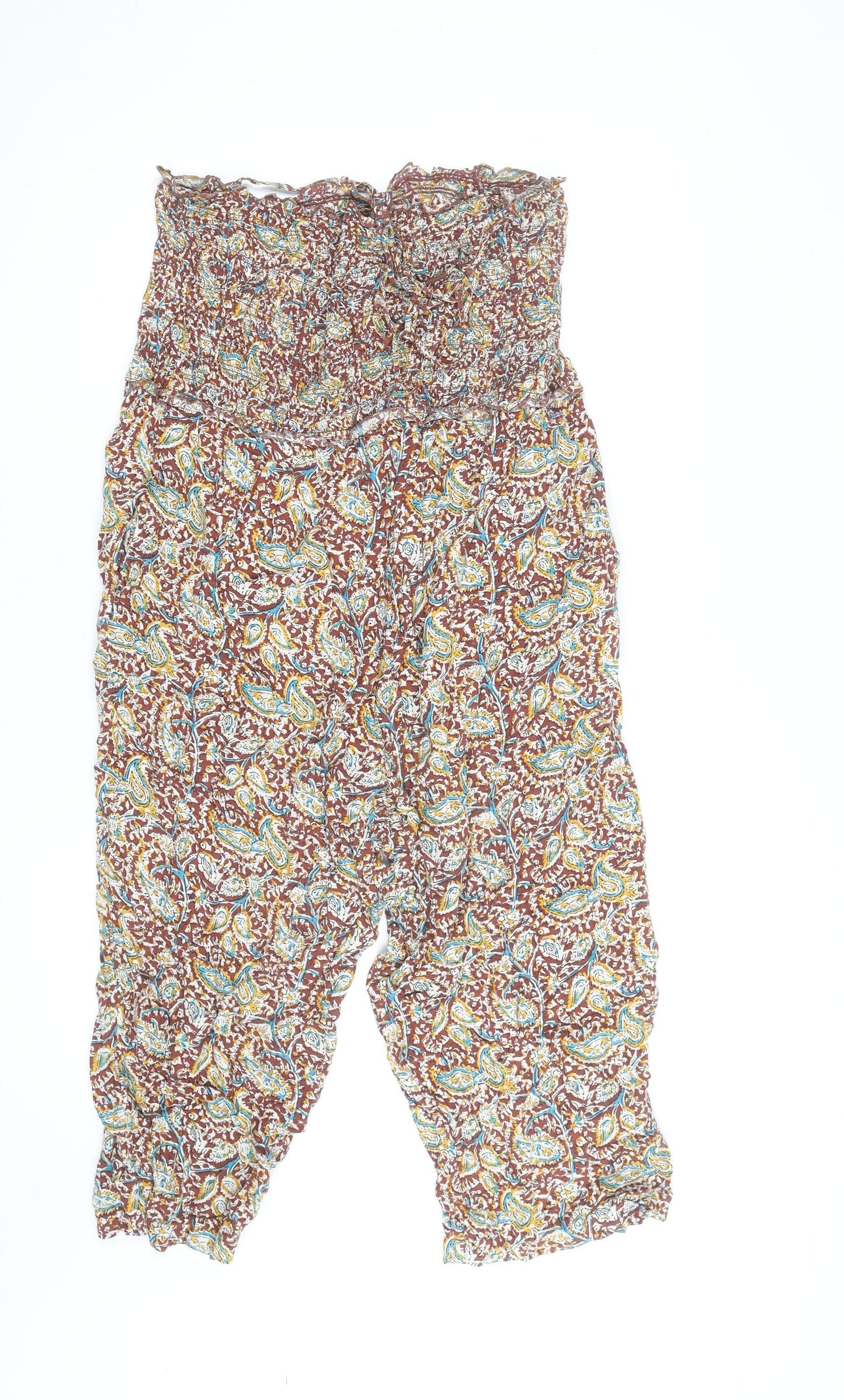FatFace Womens Brown Paisley Harem Trousers Size 10 Elastic Waist