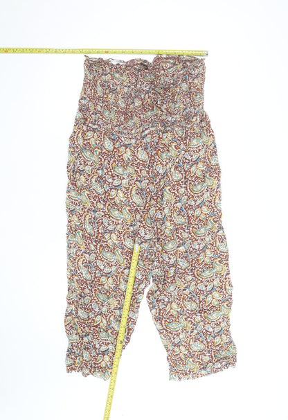 FatFace Womens Brown Paisley Harem Trousers Size 10 Elastic Waist