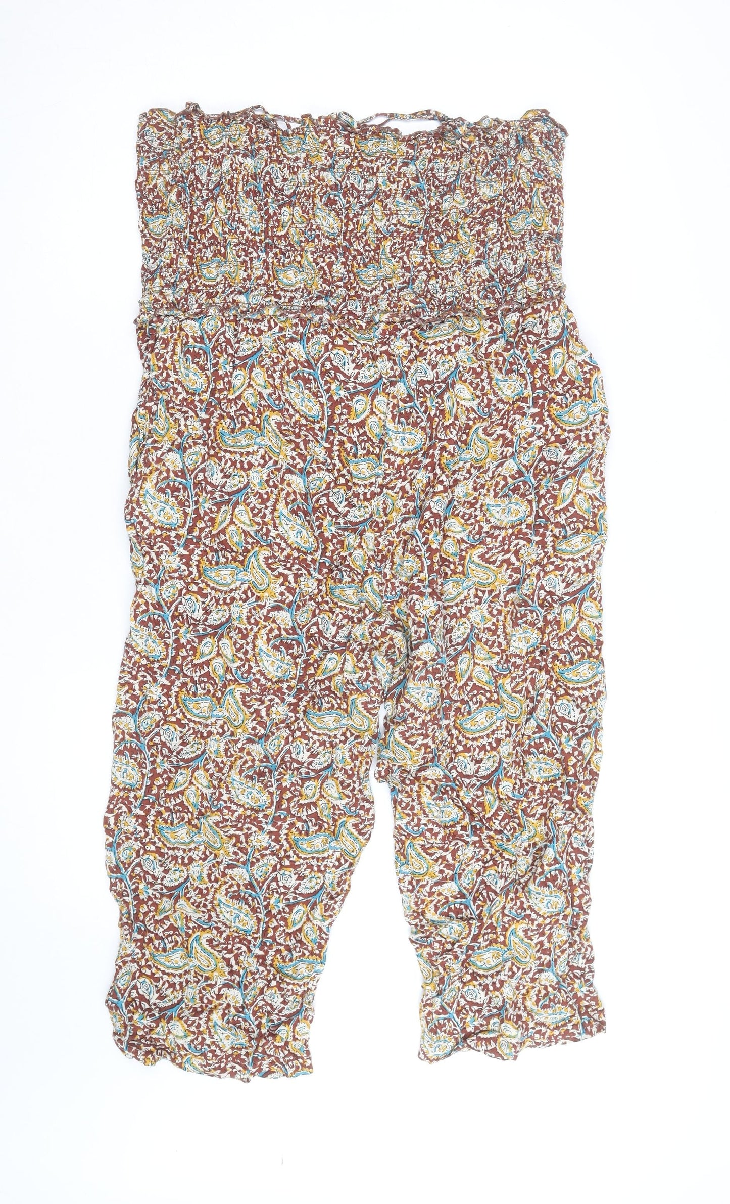 FatFace Womens Brown Paisley Harem Trousers Size 10 Elastic Waist