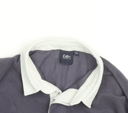 Cotton Traders Men’s Grey Collared Fleece Rugby Jumper 2XL