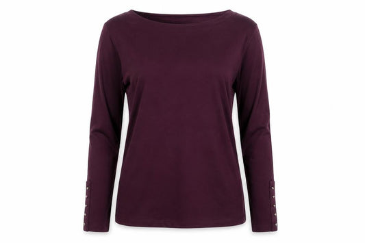 F&F Women Purple Long Sleeve Cotton Boat Neck Top Size 16