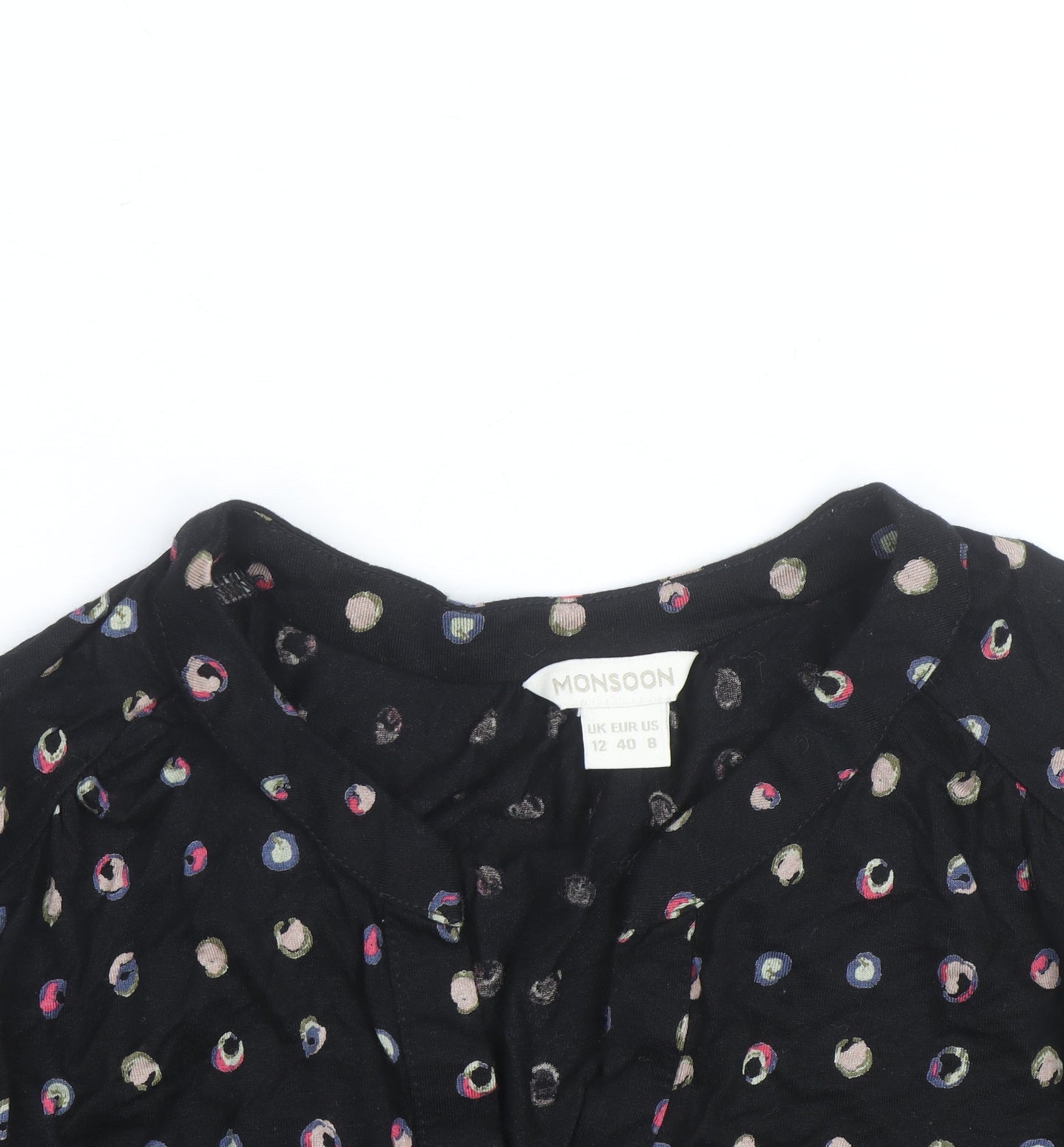 Monsoon Women’s Black Polka Dot Long Sleeve Tunic Blouse Size 12