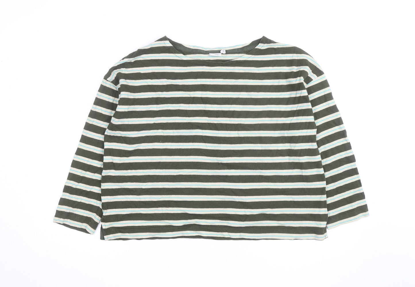 TOAST Women's Green Striped Long Sleeve Cotton Jersey T-Shirt L