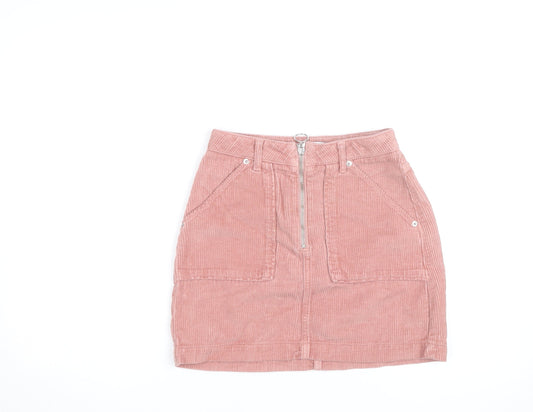 Topshop Women Pink Corduroy Short Skirt Size 6 High Rise Zip