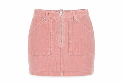 Topshop Women Pink Corduroy Short Skirt Size 6 High Rise Zip