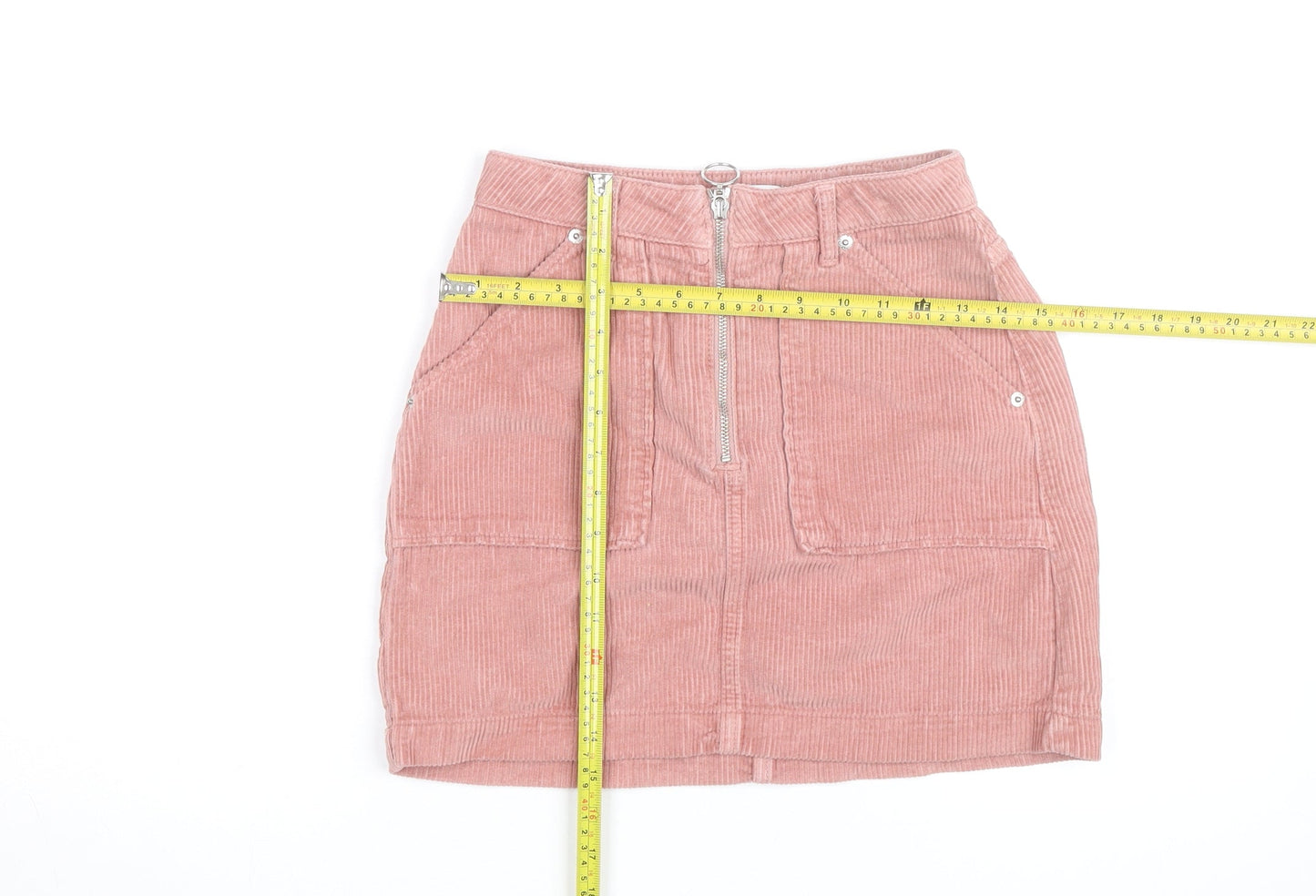 Topshop Women Pink Corduroy Short Skirt Size 6 High Rise Zip