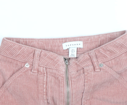 Topshop Women Pink Corduroy Short Skirt Size 6 High Rise Zip