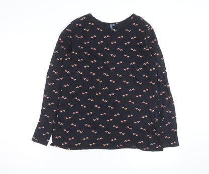 E-vie Women Black Heart Print Long Sleeve Cotton T-Shirt Size 16