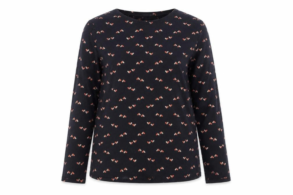 E-vie Women Black Heart Print Long Sleeve Cotton T-Shirt Size 16