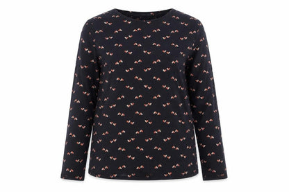 E-vie Women Black Heart Print Long Sleeve Cotton T-Shirt Size 16