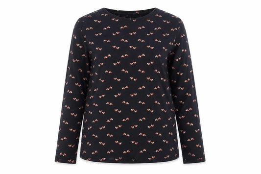 E-vie Women Black Heart Print Long Sleeve Cotton T-Shirt Size 16