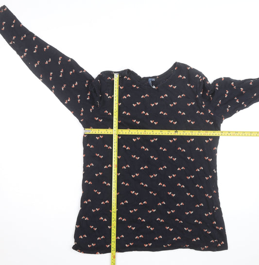 E-vie Women Black Heart Print Long Sleeve Cotton T-Shirt Size 16
