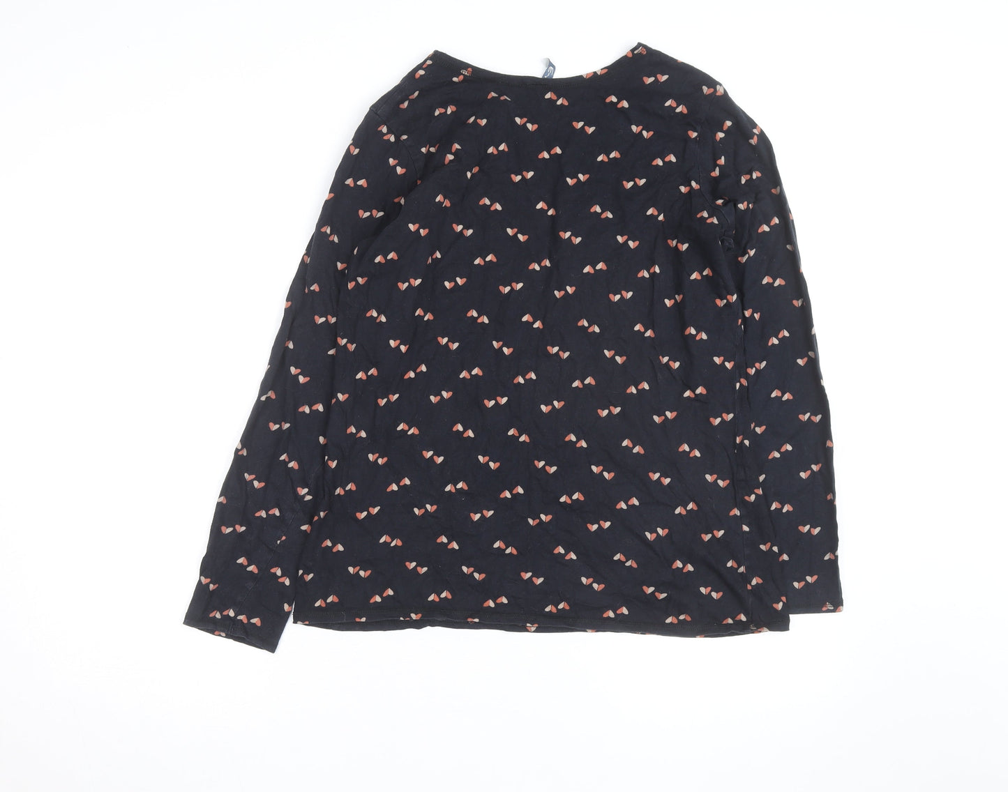 E-vie Women Black Heart Print Long Sleeve Cotton T-Shirt Size 16