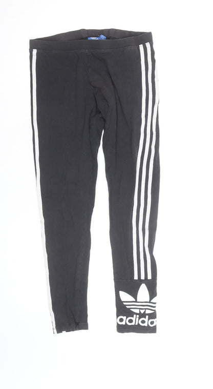 Adidas Girls Black Leggings 9-10 Years Skinny Stripe Sportswear