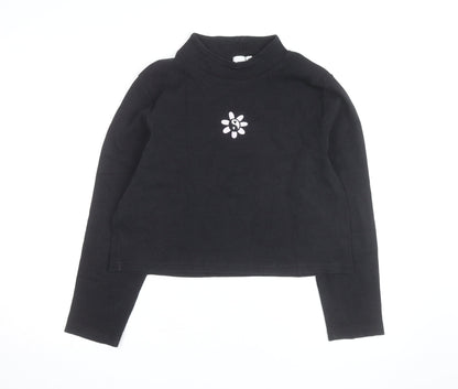 Skinnydip London Womens Black Mock Neck Embroidered Flower Jumper Size 20