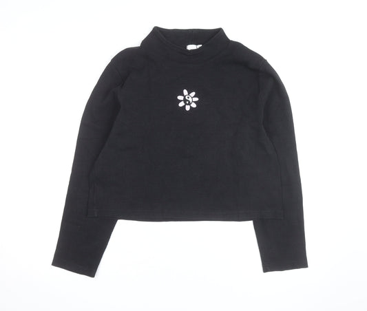 Skinnydip London Womens Black Mock Neck Embroidered Flower Jumper Size 20