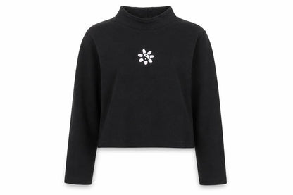 Skinnydip London Womens Black Mock Neck Embroidered Flower Jumper Size 20