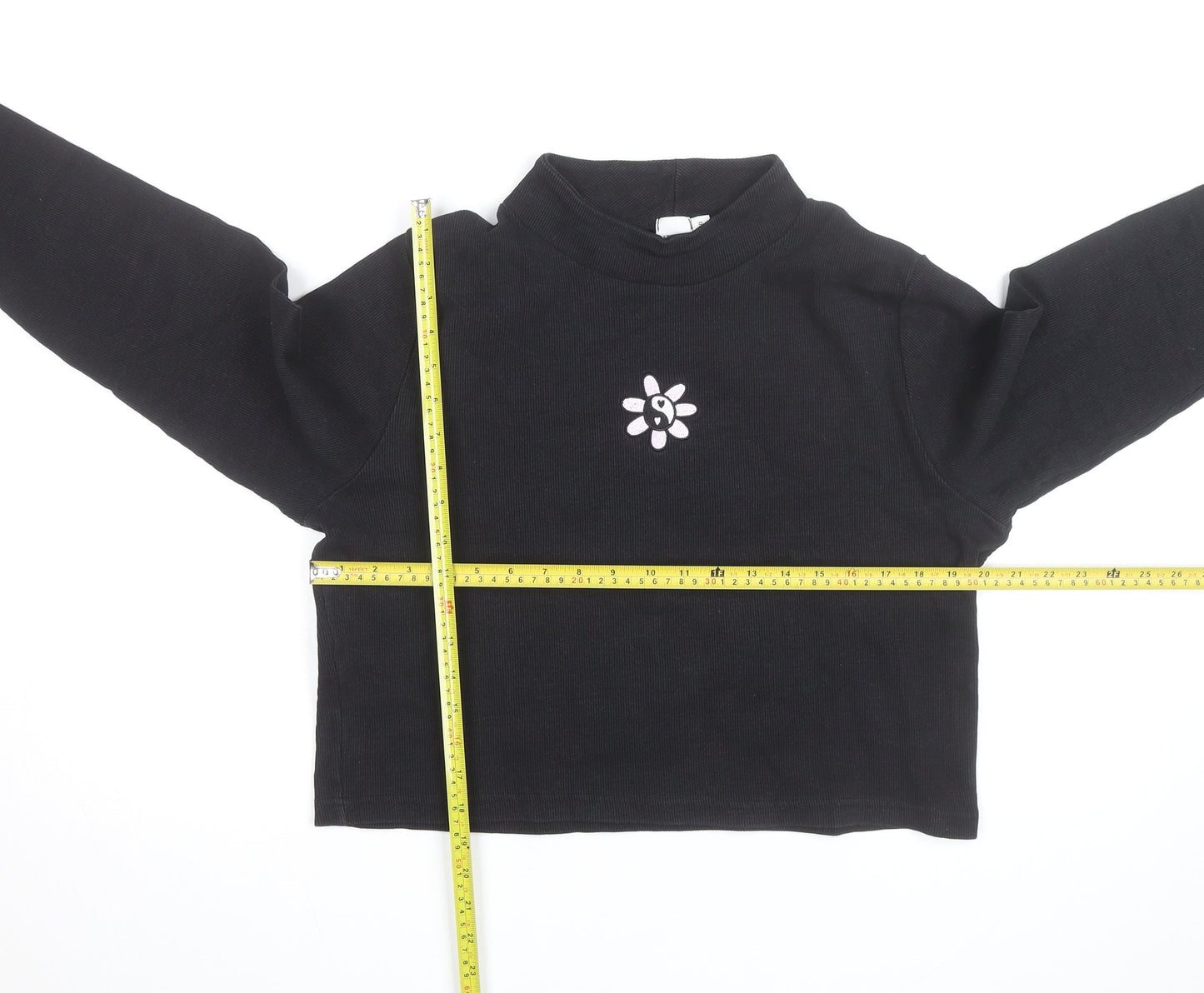 Skinnydip London Womens Black Mock Neck Embroidered Flower Jumper Size 20