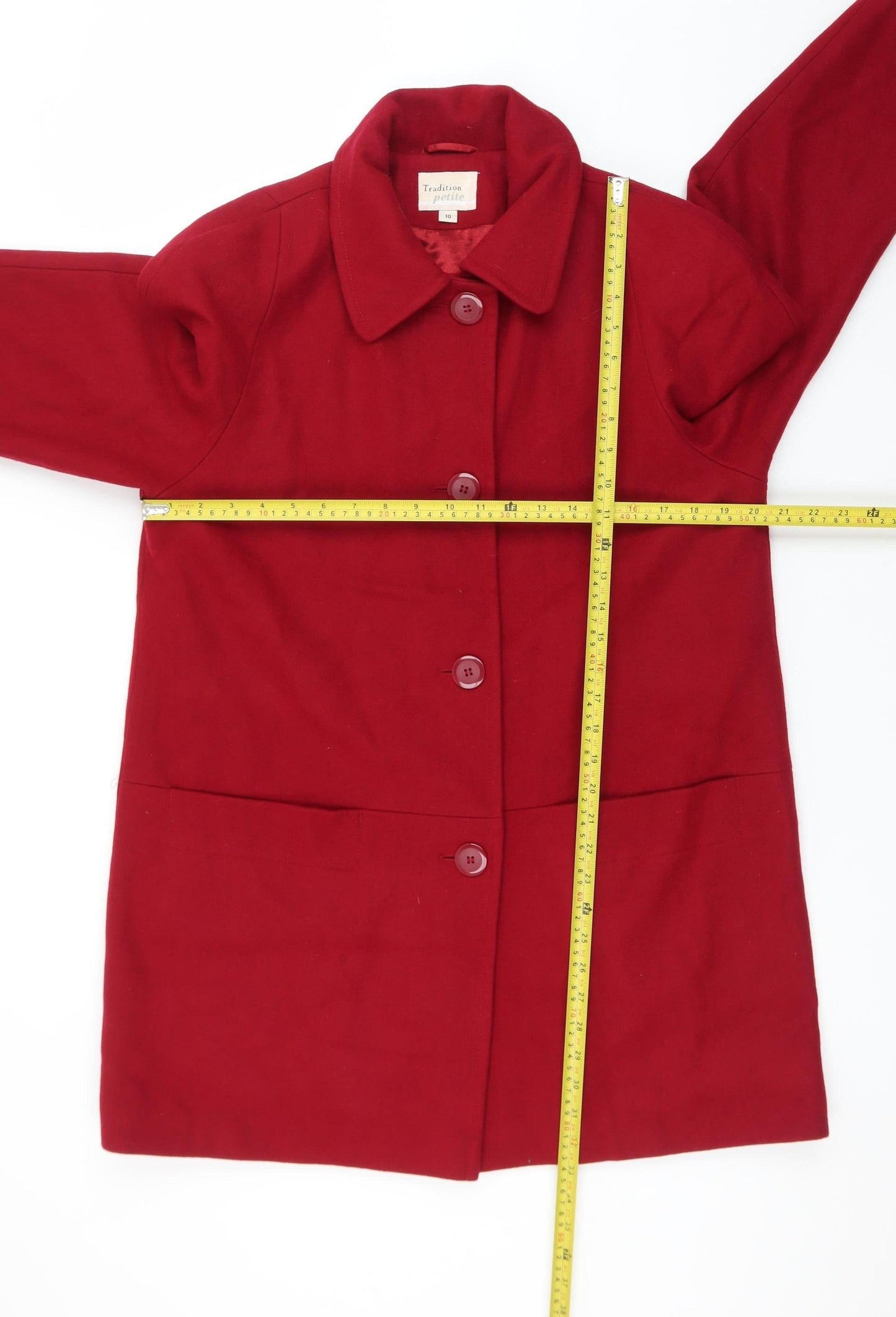 Tradition Petite Women's Red Wool Blend Mid-Length Coat Size 10