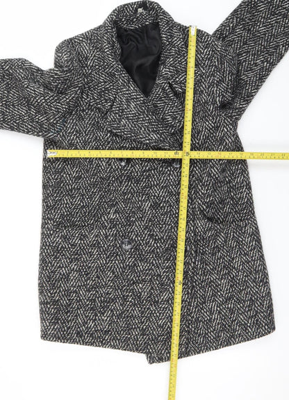 House of Fraser Womens Grey Wool Blend Herringbone Overcoat Size 10