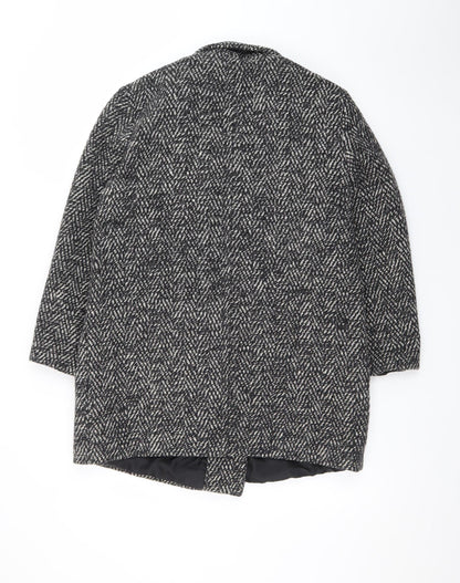 House of Fraser Womens Grey Wool Blend Herringbone Overcoat Size 10