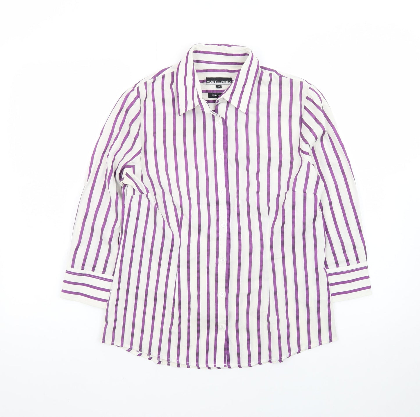 Austin Reed Women’s White Purple Striped Button-Up Shirt Size 10