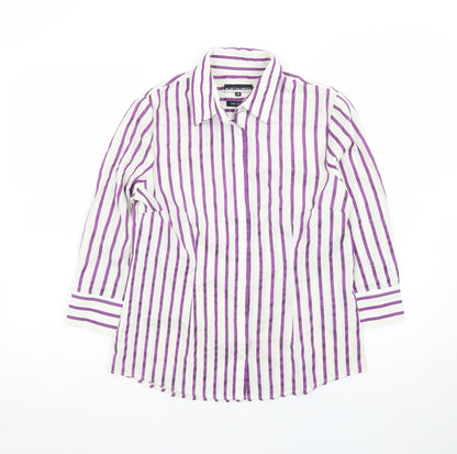 Austin Reed Women’s White Purple Striped Button-Up Shirt Size 10