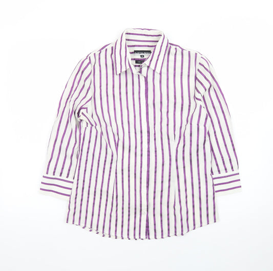 Austin Reed Women’s White Purple Striped Button-Up Shirt Size 10
