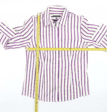 Austin Reed Women’s White Purple Striped Button-Up Shirt Size 10