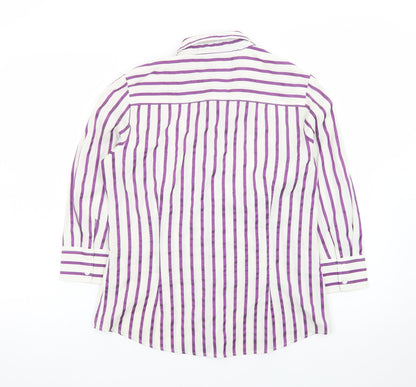 Austin Reed Women’s White Purple Striped Button-Up Shirt Size 10