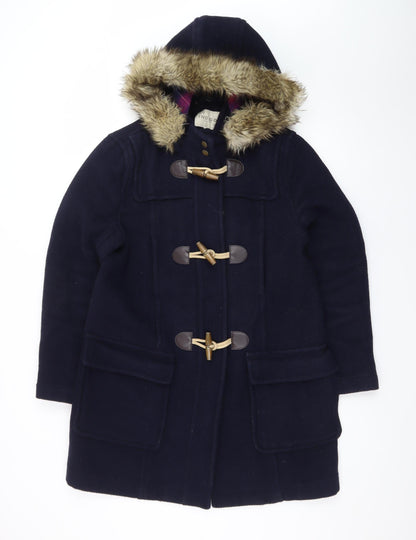 Marks and Spencer Women’s Blue Wool Blend Duffle Coat Size 14 Faux Fur Hood