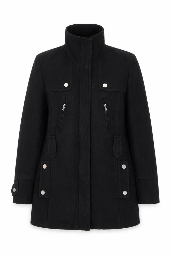 Canda Women’s Black Wool Blend Mid-Length Overcoat Size 12
