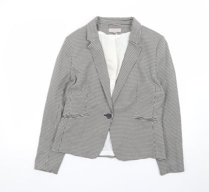 H&M Women's Black White Houndstooth Blazer UK 14 Tailored Jacket